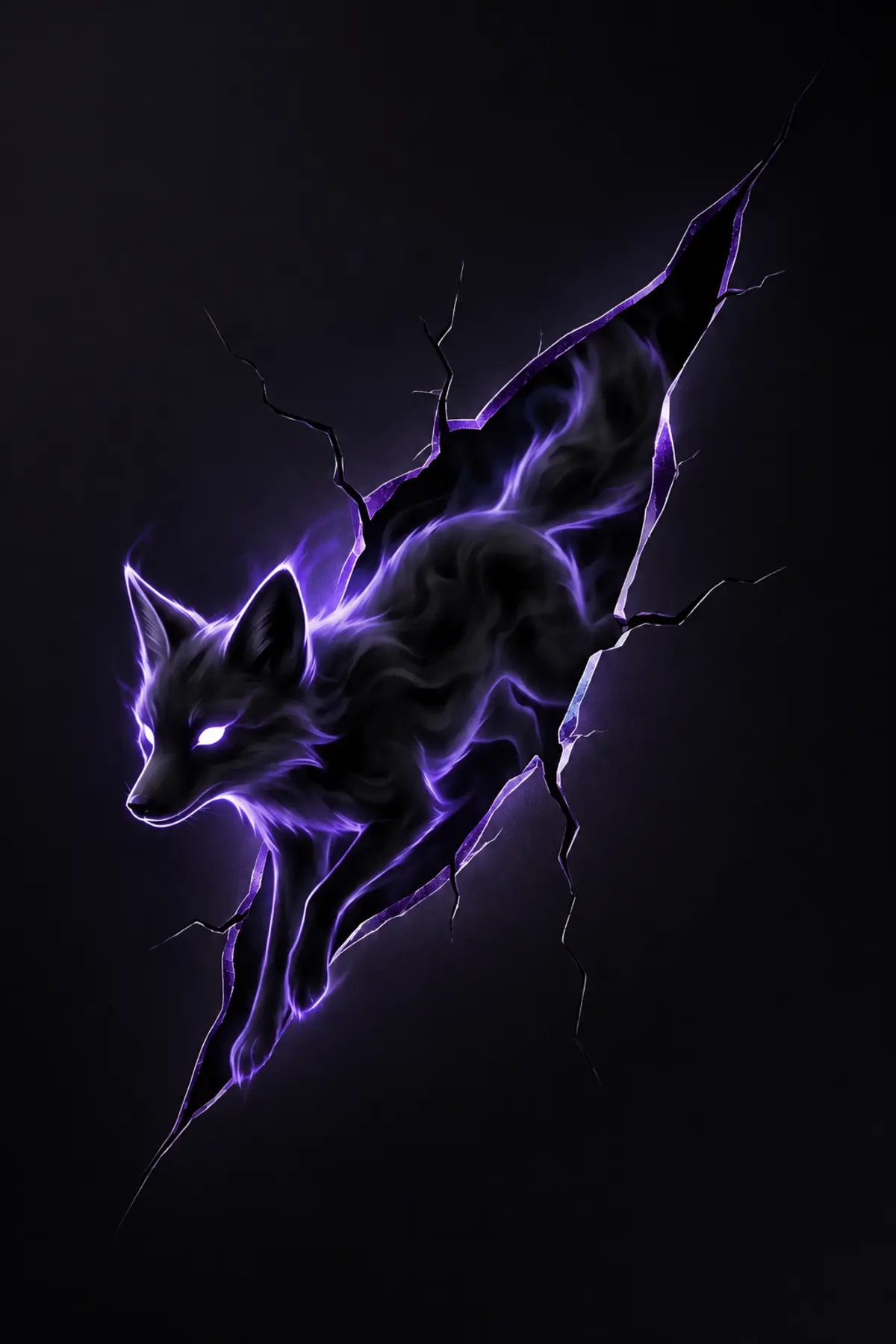 Void Fox crossing through a torn violet rift